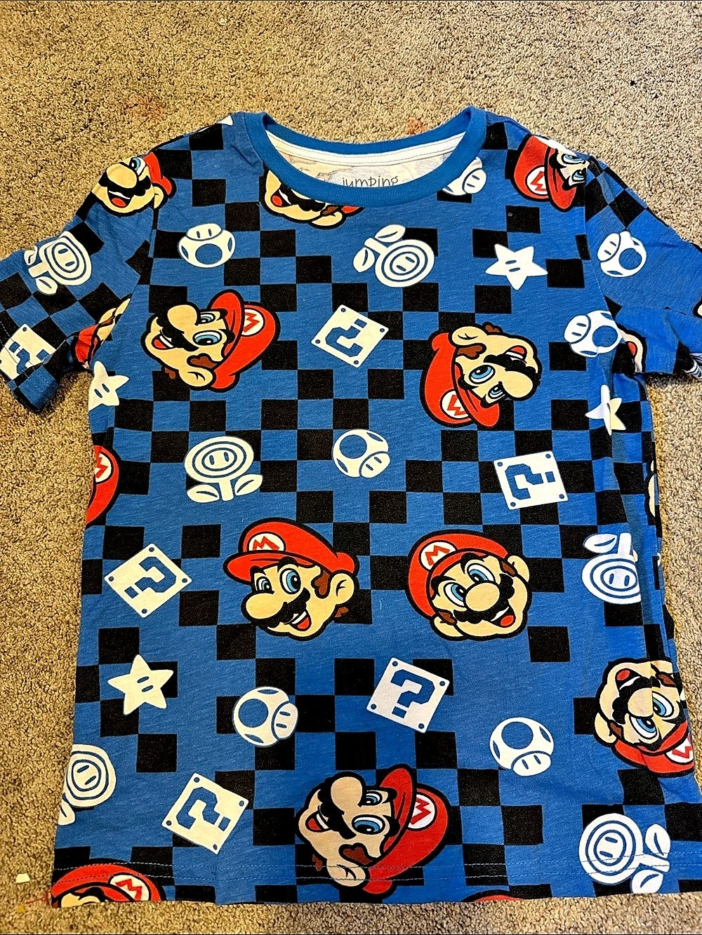 Jumping Beans Super Mario Graphic Tee Boys 7 Blue & Black Like New